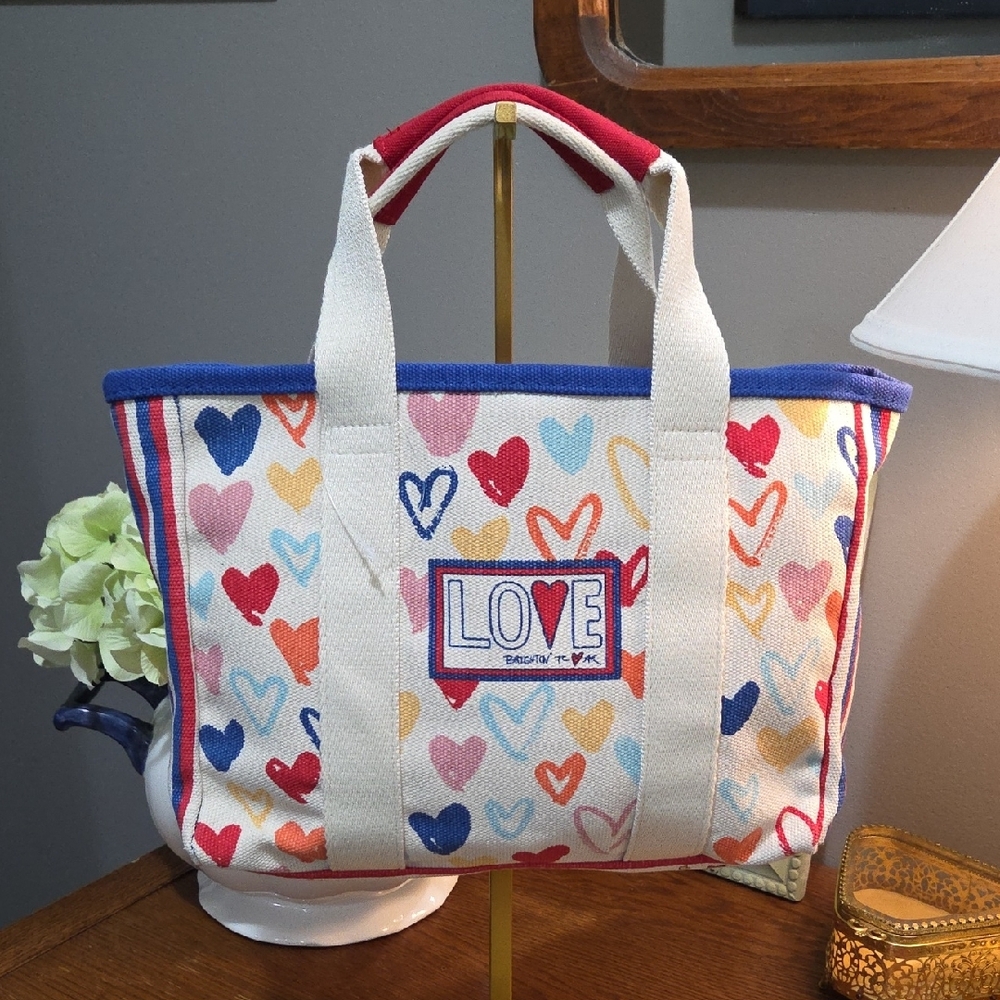 Brighton Red and Blue Heart Tote Bag NWOT